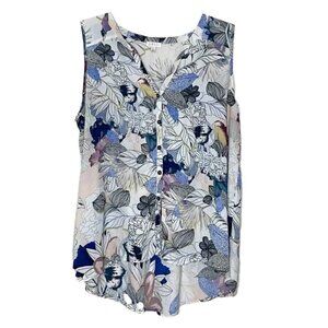 Spense Floral Sleeveless Blouse - Blue and White